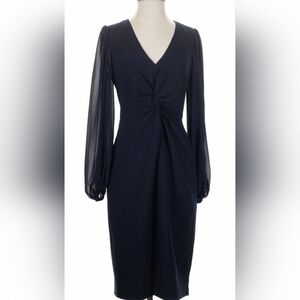 Vince Camuto Navy Blue Chiffon Long Sleeve Open Back Cocktail Dress Size 4 NWT